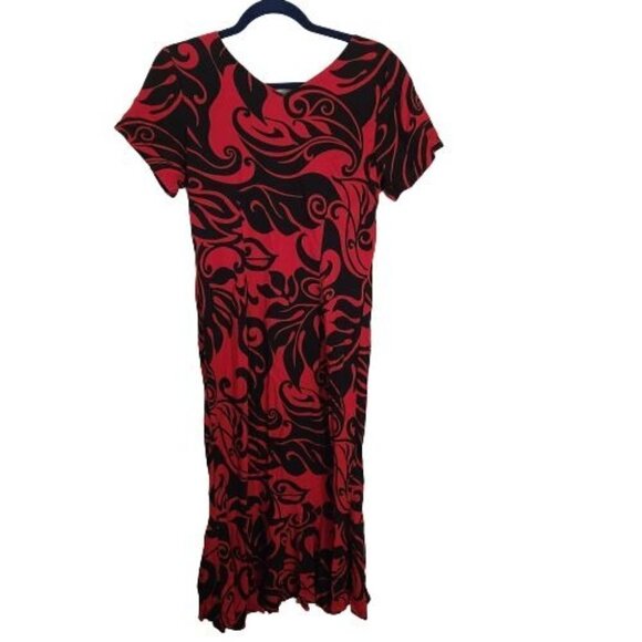 Pumehana Vintage Hawaiian Red Black Maxi Dress Size M - Picture 2 of 6